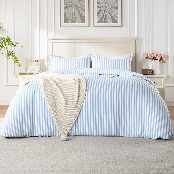 Verified ROSE amp RISY Twin Duvet Cover Set 2 Pieces Soft Bedding Set Breathable and Cooling Includes 1 Duvet Cover 1 Pillow Case Blue Stripe Twin Fine
