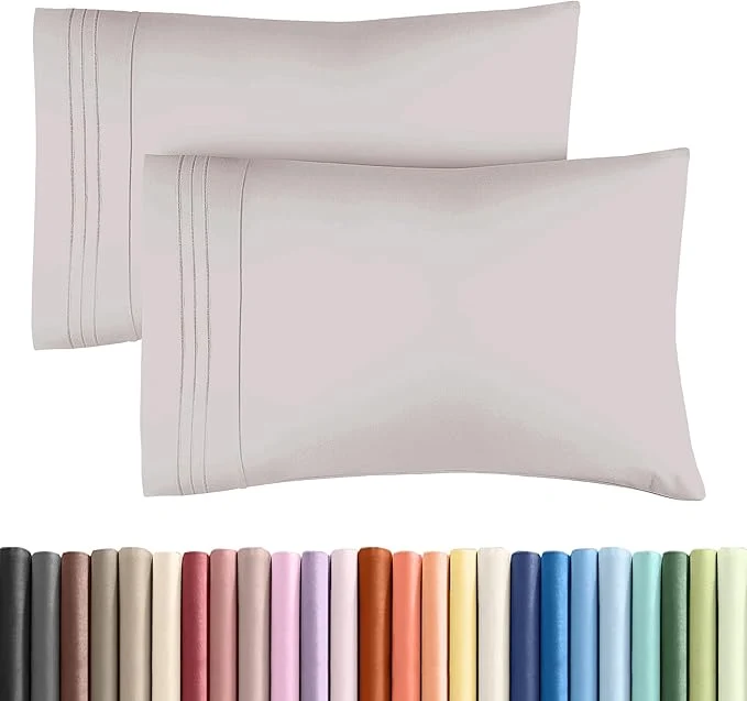 Premium Material Queen Pillow Cases Set of 2 – Ultra Soft Hotel Quality Pillowcase Covers – Comfy Cozy amp Wrinkle – Shrink Stain amp Fade Resistant – Machine Washable Pillow Protectors – 2 Piece Set – Light Grey Solid