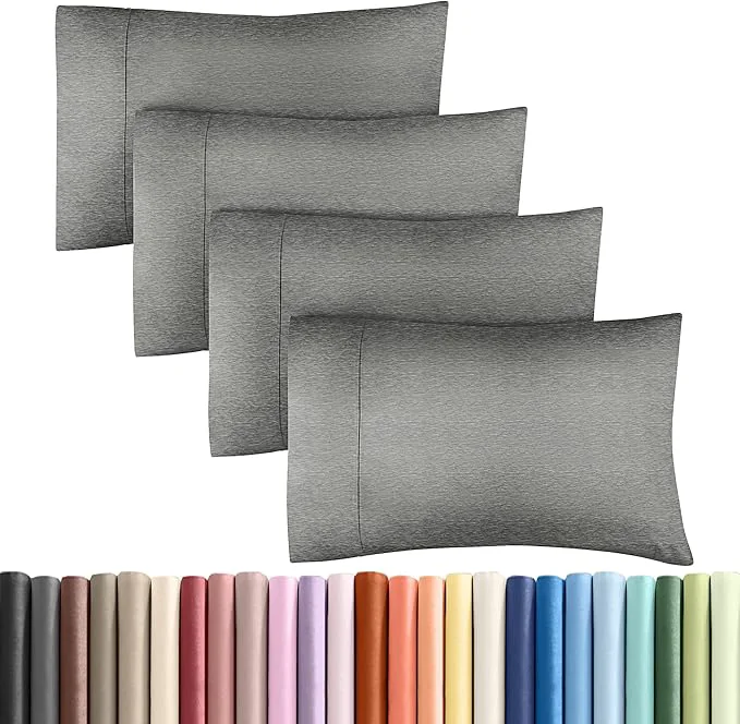 Enhanced Queen Pillow Cases Set of 4 – Ultra Soft Hotel Quality Pillowcase Covers – Comfy Cozy amp Wrinkle – Shrinkage and Fade Resistant – Machine Washable Pillow Protectors – 4 Piece Set – Heathered Grey Secure