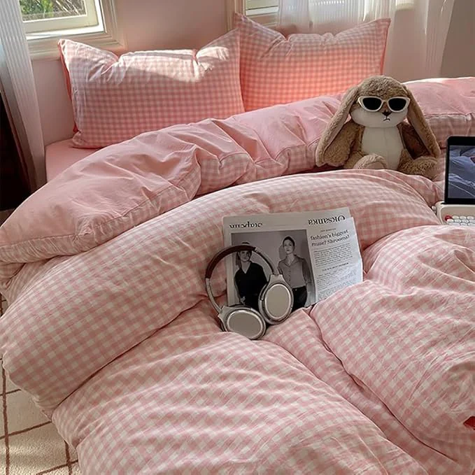 Certified Nayoroom Gingham Duvet Cover King Size Reversible Pink Plaid Checkered Duvet Cover 3 Pieces Soft Breathable Washed Microfiber Girls Dorm Bedding Set for All Seasons Casual