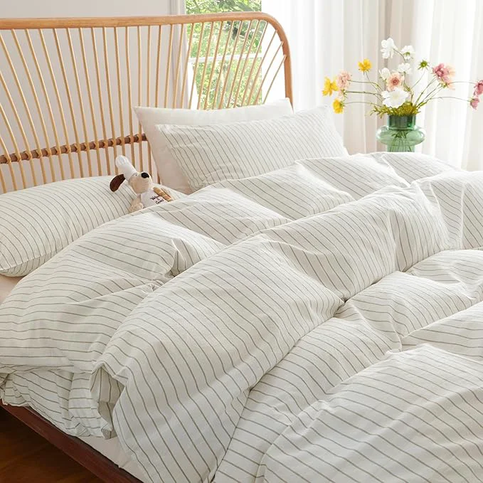 Exceptional Nayoroom Striped Duvet Cover Queen Size Washed Cotton White Brown Stripe Duvet Cover 3 Pieces Soft Breathable Girls Dorm Bedding Set for All Seasons Yarn Dyed Process Classic