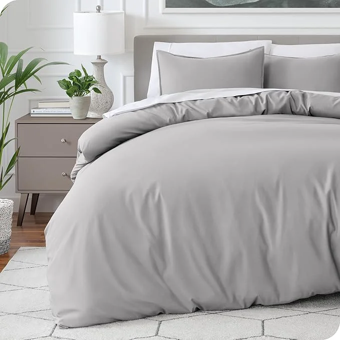 Secure Bare Home Bedding Duvet Cover Full Size – Premium 1800 Super Soft Collection – Lightweight Cooling Duvet Cover – Soft Breathable Bedding Full Light Grey Eco-Friendly