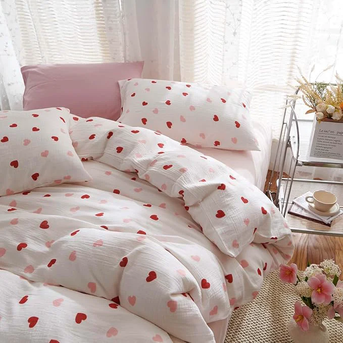 Responsible Nayoroom Heart Duvet Cover Full Size Red Pink Hearts Printed on White Coquette Bedding Set for Kids Girls 3 Pcs Soft Breathable Microfiber Comforter Cover with Zipper Closure Convenient