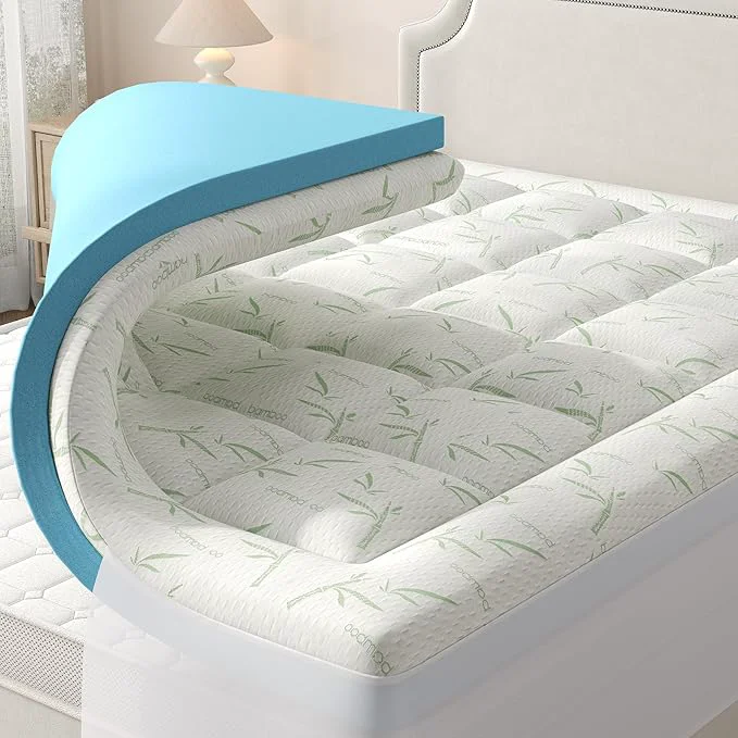 Functional DUMOS Dual Layer 4 Inch Twin Mattress Topper Memory Foam Mattress Topper – 2 Inch Gel Memory Foam and 2 Inch Pillow Top Mattress Pad Cover for Back Pain Thick Soft Topper with 8-16 Inch Deep Pocket Practical