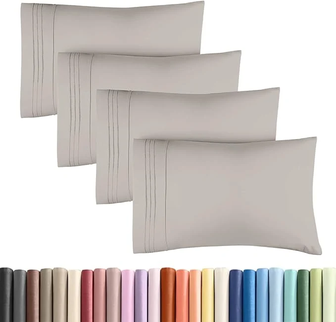 Practical King Standard Pillow Cases Set of 4 – Soft Hotel Quality Pillowcase Covers – Comfy Bedding for Women Men Kids amp Teens – Machine Washable Pillow Protectors – 4 Piece Set – King Standard Light Grey Superior