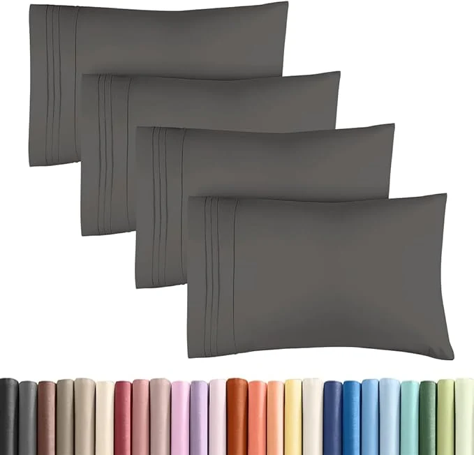 Reusable Standard Pillow Cases Set of 4 – Ultra Soft Hotel Quality Pillowcase Covers – Comfy Bedding for Women Men Kids amp Teens – Machine Washable Pillow Protectors – 4 Piece Set – Standard Size Charcoal Effective