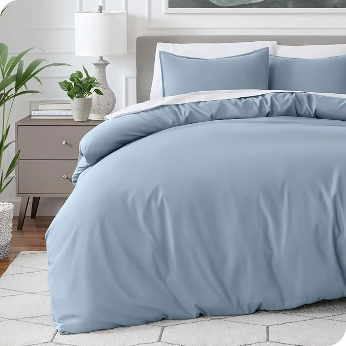 Excellent Bare Home Bedding Duvet Cover Queen Size – Premium 1800 Super Soft Collection – Lightweight Cooling – Soft Breathable Bedding Duvet Cover Queen Dusty Blue Minimalist