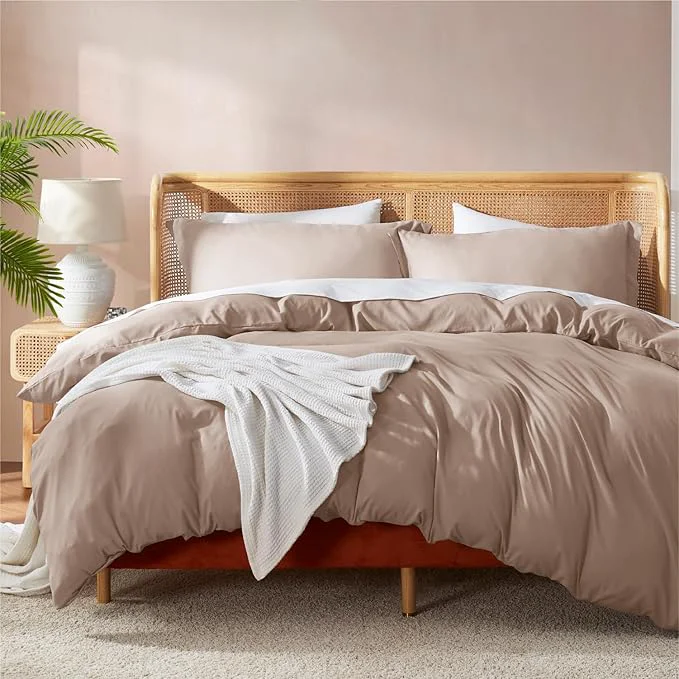 Effective Nestl Khaki Duvet Cover Full Size – Soft Double Brushed Full Size Duvet Cover Set 3 Piece with Button Closure 1 Duvet Cover 80×90 inches and 2 Pillow Shams Breathable