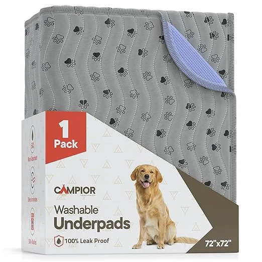 Certified Washable Underpads 72 quot x72 quot Pack of 1 – Reusable Waterproof Bed Pads for Pets Kids amp Elderly Extra Heavy Absorbent Incontinence Training amp Bedwetting Pads Non-Slip TPU Backing Grey amp Blue Official