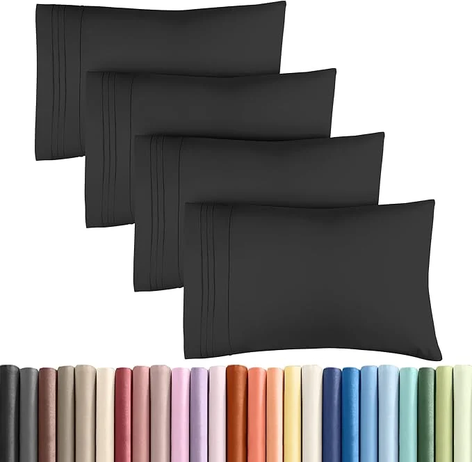 Environmentally Friendly King Pillow Cases Set of 4 – Ultra Soft Hotel Quality Pillowcase Covers – Comfy Cozy amp Wrinkle – Shrinkage Stain and Fade Resistant – Machine Washable Pillow Protectors – 4 Piece Set – Black Specialty
