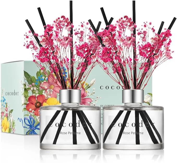 World-Class COCODOR Preserved Flower Reed Diffuser Rose Perfume 6.7oz 2 Pack Reed Solid