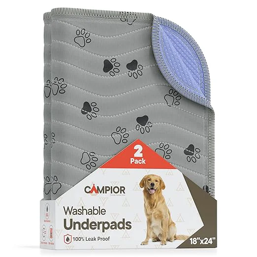 Top-Quality Washable Underpads 18 quot x24 quot Pack of 2 – Reusable Waterproof Bed Pads for Pets Kids amp Elderly Extra Heavy Absorbency Incontinence amp Bedwetting Pads Non-Slip TPU Backing Grey amp Blue Reliable