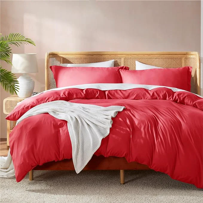 Versatile Nestl Red Duvet Cover Queen Size – Soft Double Brushed Queen Duvet Cover Set 3 Piece with Button Closure 1 Duvet Cover 90×90 inches and 2 Pillow Shams Elite