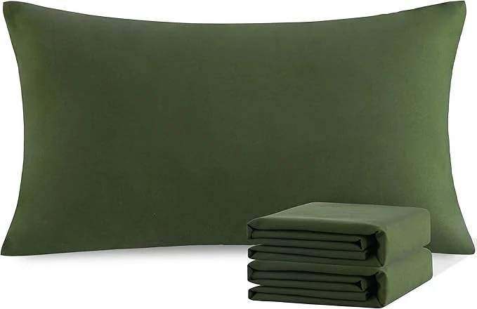Premium Material NTBAY King Pillowcase Set – 2 Pack Brushed Microfiber 20×40 Pillowcases – Soft Wrinkle- Fade-Resistant Stain-Resistant Olive Green Pillowcases with Envelope Closure – 20×40 Inches Olive Green High-End