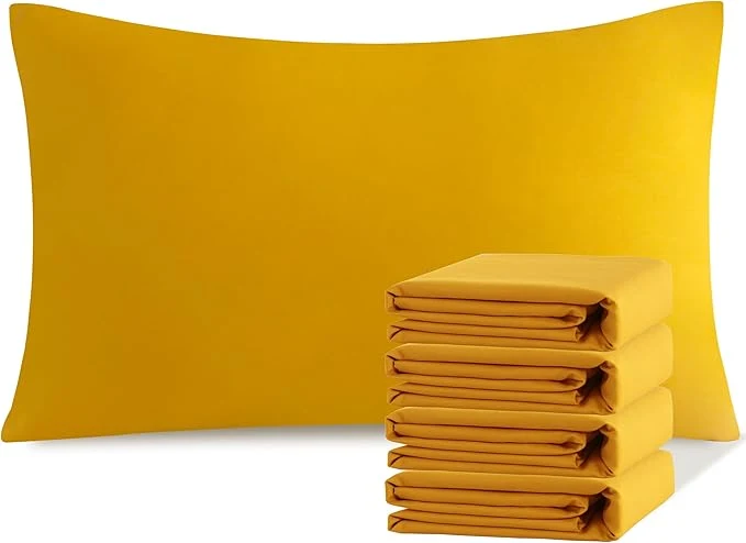Crafted NTBAY Queen Pillowcase Set – 4 Pack Brushed Microfiber 20×30 Pillowcases – Soft Wrinkle- Fade-Resistant Stain-Resistant Ginger Yellow Pillowcases with Envelope Closure – 20×30 Inches Fine