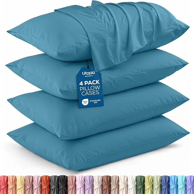 Stylish Utopia Bedding King Pillow Cases – 4 Pack – Envelope Closure – Soft Brushed Microfiber Fabric – Shrinkage and Fade Resistant Pillow Covers King Size 20 X 40 Inches King Denim Blue Contemporary