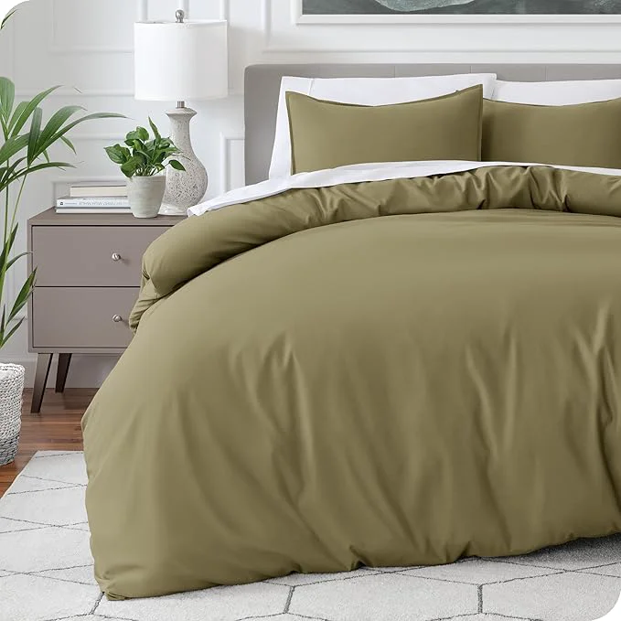 Functional Bare Home Bedding Duvet Cover Queen Size – Premium 1800 Super Soft Collection – Lightweight Cooling – Soft Breathable Bedding Duvet Cover Queen Olive Long-Lasting