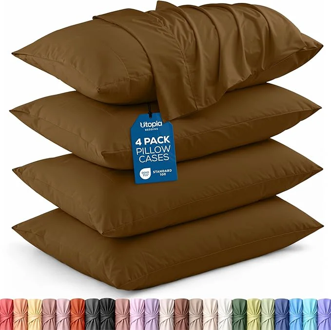 Comfortable Utopia Bedding Standard Pillow Cases – 4 Pack – Envelope Closure – Soft Brushed Microfiber Fabric – Shrinkage and Fade Resistant Pillow Covers Standard Size 20 X 26 Inches Standard Mocha Next-Generation