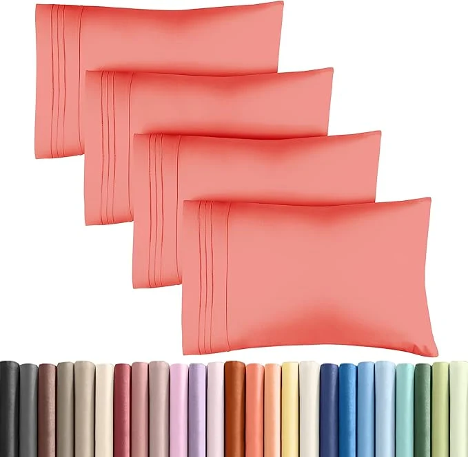 Breathable Queen Pillow Cases Set of 4 – Ultra Soft Hotel Quality Pillowcase Covers – Comfy Cozy amp Wrinkle – Shrinkage Stain and Fade Resistant – Machine Washable Pillow Protectors – 4 Piece Set – Coral Practical