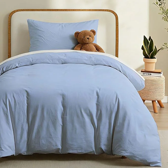 Versatile LOVQUE Light Blue Cotton Duvet Cover Twin Size Linen Like Natural Bedding Set with Zipper Closure No Comforter 68×90 Inches Superior