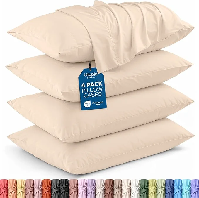 Consistent Utopia Bedding Queen Pillow Cases – 4 Pack – Envelope Closure – Soft Brushed Microfiber Fabric – Shrinkage and Fade Resistant Pillow Covers Queen Size 20 X 30 Inches Queen Beige Reliable