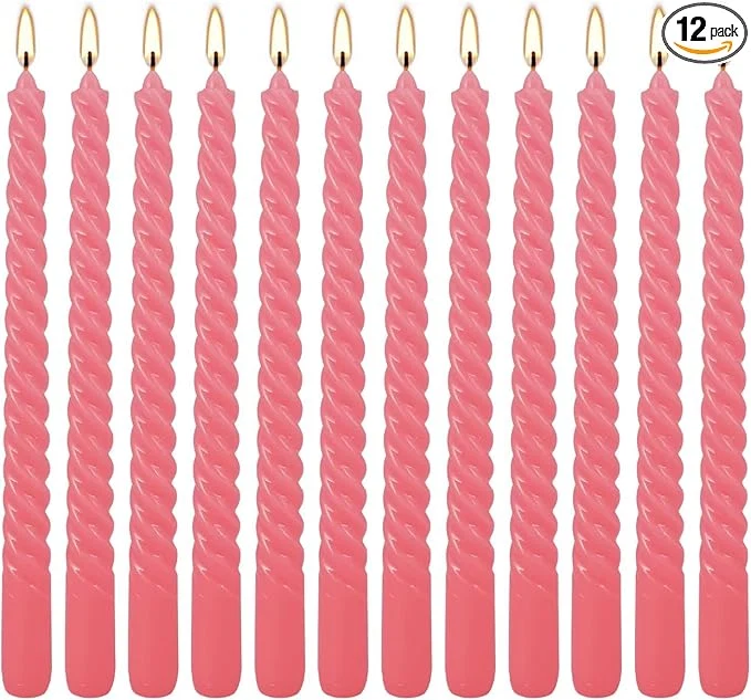 Fashionable WPONSZU 10 Inch Pink Spiral Taper Candle Set of 12 Pack Unscented Dripless Pure