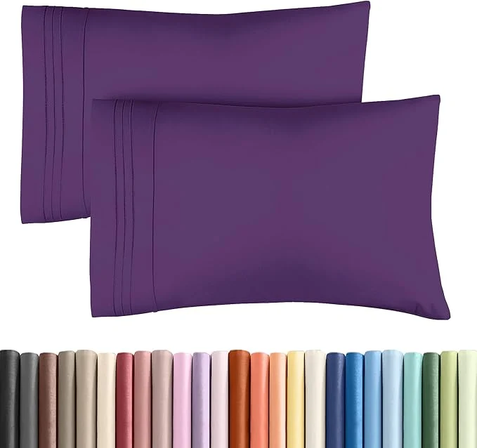 Solid Standard Pillow Cases Set of 2 – Ultra-Soft Hotel Quality Pillowcase Covers – Comfy amp Wrinkle – Stain and Fade Resistant – Machine Washable Pillow Protectors – 2 Piece Set – Standard Size Purple Crafted