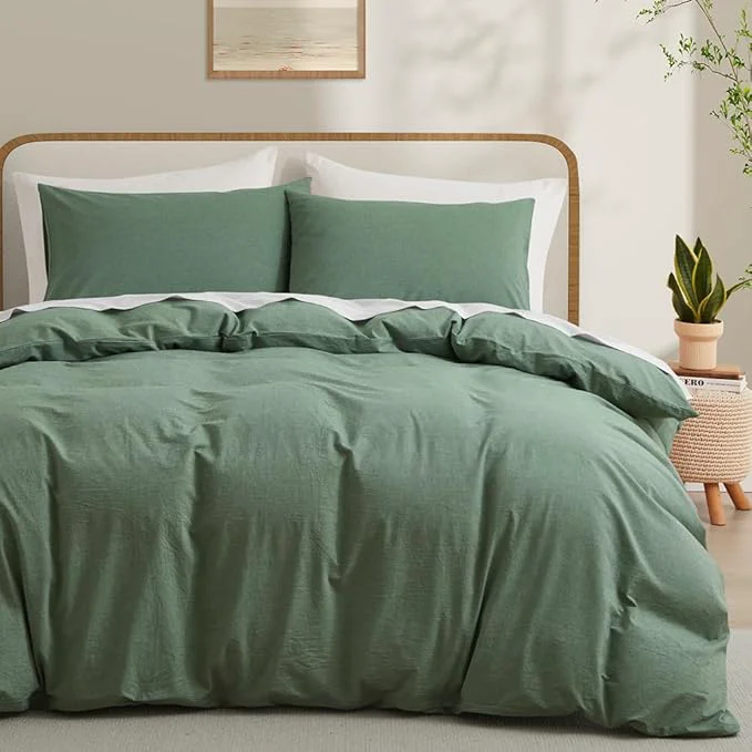 Crafted LOVQUE Washed Cotton Duvet Cover King Size Mint Green Fade-Resistant Natural Bedding Set No Comforter 104×90 Inches Minimalist