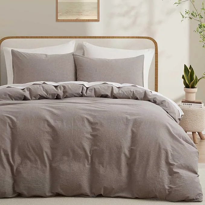 Pure Cotton Duvet Cover King Size Mauve Brown Linen-Like Natural Bedding Set with Zipper Closure No Comforter King Size Duvet Cover 104 quot x90 quot x 1 Pillowsham 20 quot x36 quot x 2 Easy-to-Use