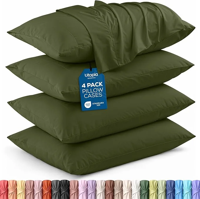 Top-Quality Utopia Bedding Queen Pillow Cases – 4 Pack – Envelope Closure – Soft Brushed Microfiber Fabric – Shrinkage and Fade Resistant Pillow Covers Queen Size 20 X 30 Inches Queen Olive Functional