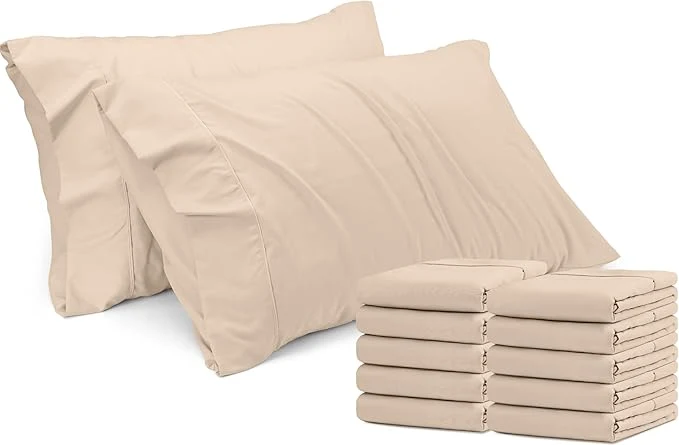Practical Utopia Bedding King Pillow Cases – 12 Pack – Envelope Closure – Soft Brushed Microfiber Fabric – Shrinkage and Fade Resistant Pillow Covers King Size 20 X 40 Inches King Beige World-Class