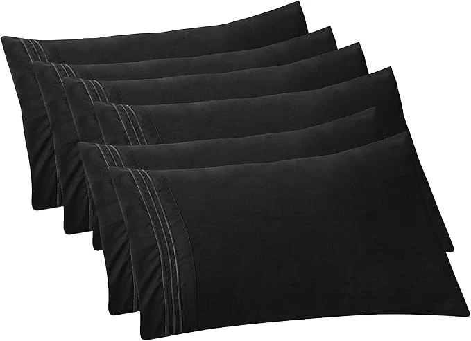 Casual Elegant Comfort 6-PACK Solid Pillowcases 1500 Premium Hotel Quality Microfiber – Smooth Weave Wrinkle and Stain Resistant Easy Slip-On 6-Piece Set King Pillowcase Black Premium Material