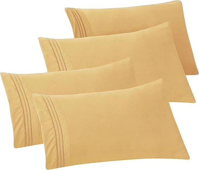 Carefully Designed Elegant Comfort 4-PACK Solid Pillowcases 1500 Premium Hotel Quality Microfiber – Smooth Weave Wrinkle and Stain Resistant Easy Slip-On 4-Piece Set King Pillowcase Gold Specialty