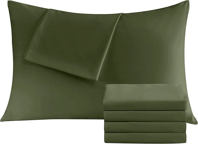 Trusted Pillowcases King 4 Pack 20×36 Pillow Cases with Envelope Closure Soft Plain Brushed Microfiber Covers Breathable Wrinkle-Resistant Olive Green Environmentally Friendly