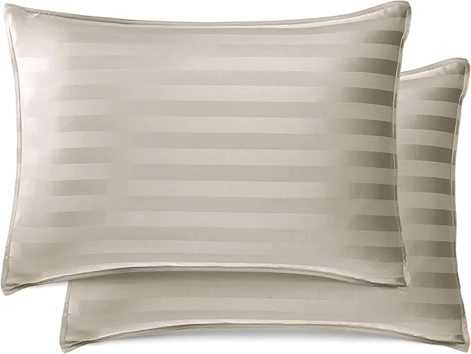 Traditional King Pillowcases by Pure Bamboo Organic Viscose Derived from Bamboo Luxuriously Soft amp Cooling Double Stitching Envelope Closure 2 King Pillowcases Jacquard Sand High-Grade