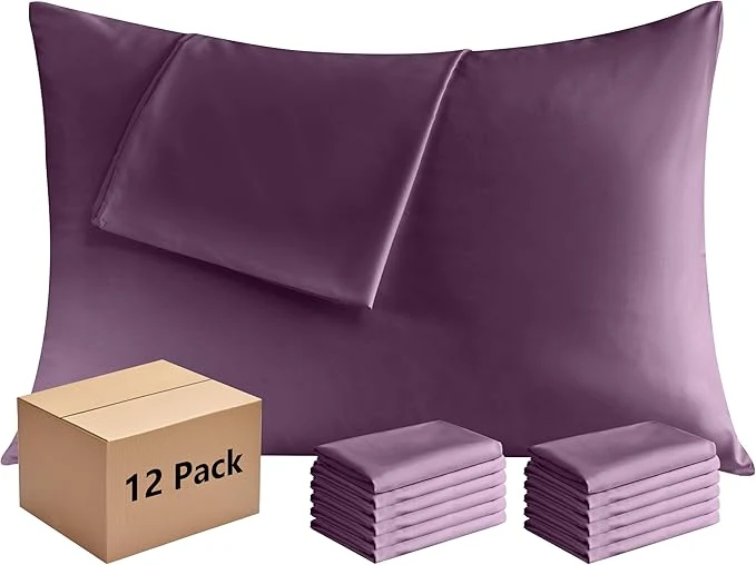 Contemporary Pillowcases Standard 12 Pack 20×26 Pillow Cases with Envelope Closure Soft Plain Brushed Microfiber Covers Breathable Wrinkle-Resistant Dark Purple Fashionable