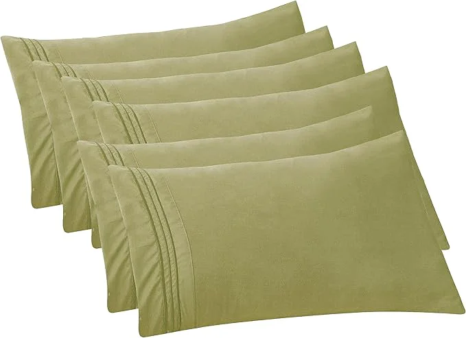Prestigious Elegant Comfort 6-PACK Solid Pillowcases 1500 Premium Hotel Quality Microfiber – Smooth Weave Wrinkle and Stain Resistant Easy Slip-On 6-Piece Set King Pillowcase Green Exclusive