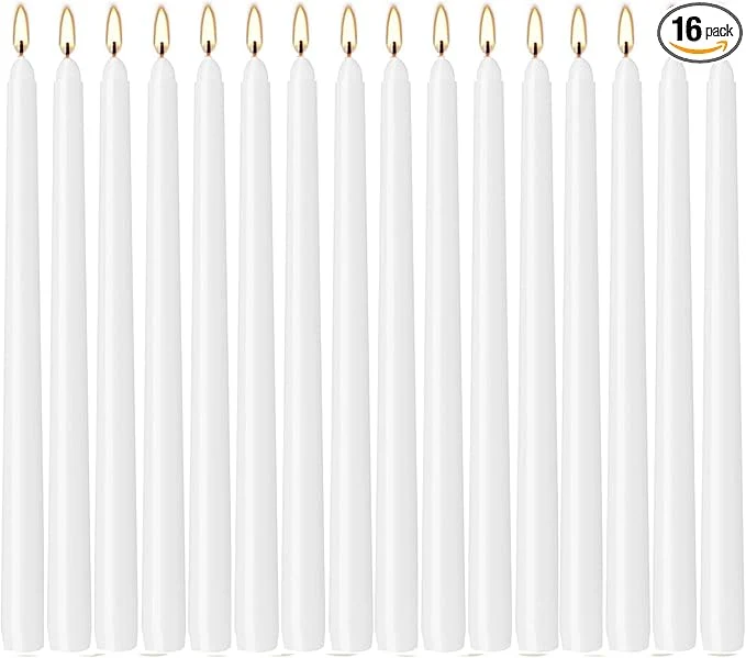 Sustainable WPONSZU 16 Pack White Taper Candles 7-8 Hours Burn Time Smokeless and Dripless Verified