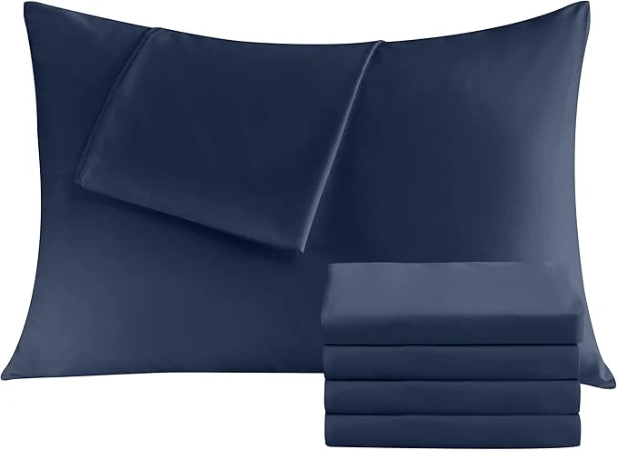 Relaxed Pillowcases Queen 4 Pack 20×30 Pillow Cases with Envelope Closure Soft Plain Brushed Microfiber Covers Breathable Wrinkle-Resistant Navy Blue High-Grade