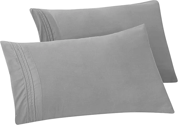 Contemporary Elegant Comfort Solid Pillowcases 1500 Premium Hotel Quality Microfiber – Smooth Weave Wrinkle and Stain Resistant Easy Slip-On 2-Piece Set Standard Queen Pillowcase Silver Convenient