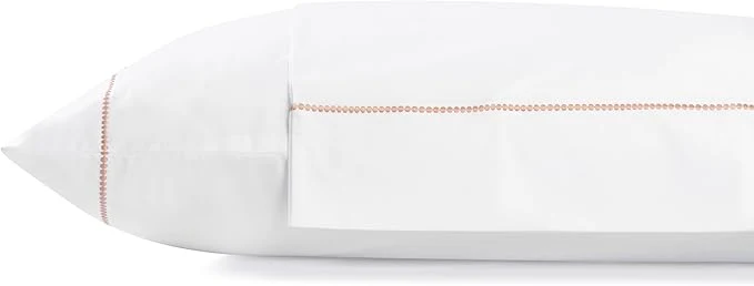 Green Linen Home Cotton Percale Pearl Stitch Pillowcases King Size Peach 2 Pieces of Pillow Case Crisp and Cool Strong Bed Linen 20 inches X 40 inches Sophisticated