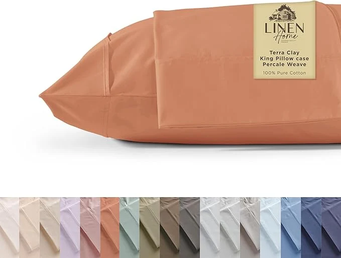 Convenient Linen Home Cotton Percale Pillowcases King Size Tera Clay 2 Pieces of Pillow Case Crisp and Cool Strong Bed Linen 20 inches X 40 inches Enhanced