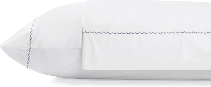 Traditional Linen Home Cotton Percale Moon Scallop Hem Pillowcases Queen Standard Size Dark Blue 2 Pieces of Pillow Case Crisp and Cool Strong Bed Linen 20 inches X 30 inches Crafted
