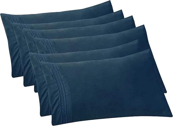 Dependable Elegant Comfort 6-PACK Solid Pillowcases 1500 Premium Hotel Quality Microfiber – Smooth Weave Wrinkle and Stain Resistant Easy Slip-On 6-Piece Set King Pillowcase Navy Advanced