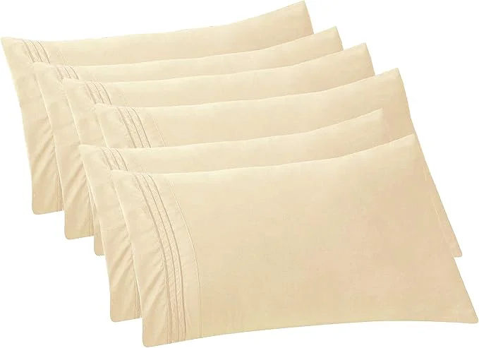 Comfortable Elegant Comfort 6-PACK Solid Pillowcases 1500 Premium Hotel Quality Microfiber – Smooth Weave Wrinkle and Stain Resistant Easy Slip-On 6-Piece Set Standard Queen Pillowcase Cream Flexible