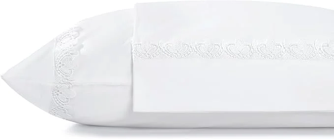 Quality Linen Home Cotton Percale Fluer Lace Pillowcases King Size White 2 Pieces of Pillow Case Crisp and Cool Strong Bed Linen 20 inches X 40 inches Convenient