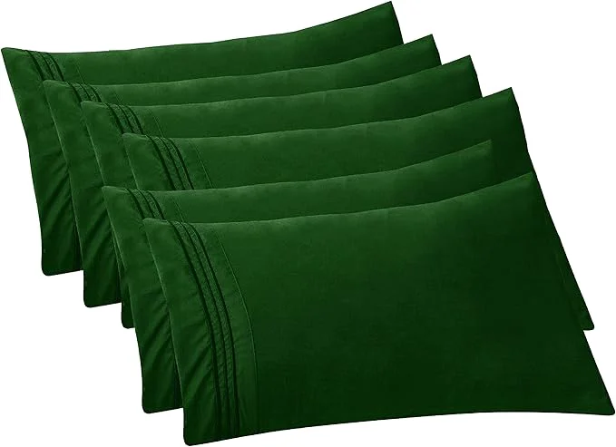 Clean Elegant Comfort 6-PACK Solid Pillowcases 1500 Premium Hotel Quality Microfiber – Smooth Weave Wrinkle and Stain Resistant Easy Slip-On 6-Piece Set King Pillowcase Hunter Green World-Class
