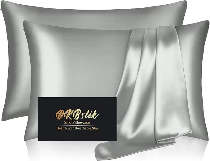 Silk Pillow Cases 2 Pack Mulberry Silk Pillowcases Standard Set of 2 Smooth Anti Acne Both Sides Natural Silk Satin Pillow Cases for Sleeping Women 2 Pack with Zipper Silver Grey Selected