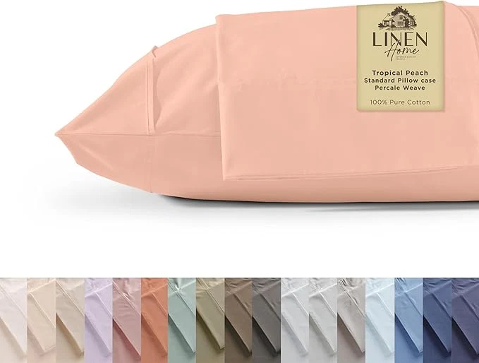 Elegant Linen Home Cotton Percale Pillowcases Queen Size Tropical Peach 2 Pieces of Pillow Case Crisp and Cool Strong Bed Linen 20 inches X 30 inches Relaxed