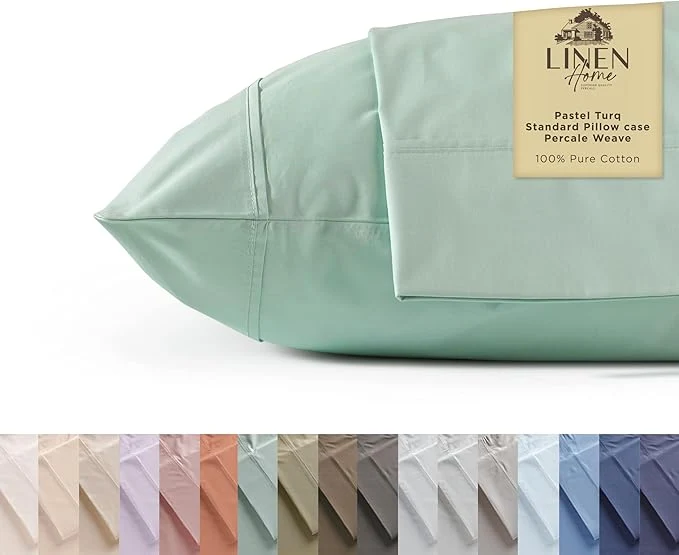 Unique Linen Home Cotton Percale Pillowcases Queen Size Pastel Turk 2 Pieces of Pillow Case Crisp and Cool Strong Bed Linen 20 inches X 30 inches Selected